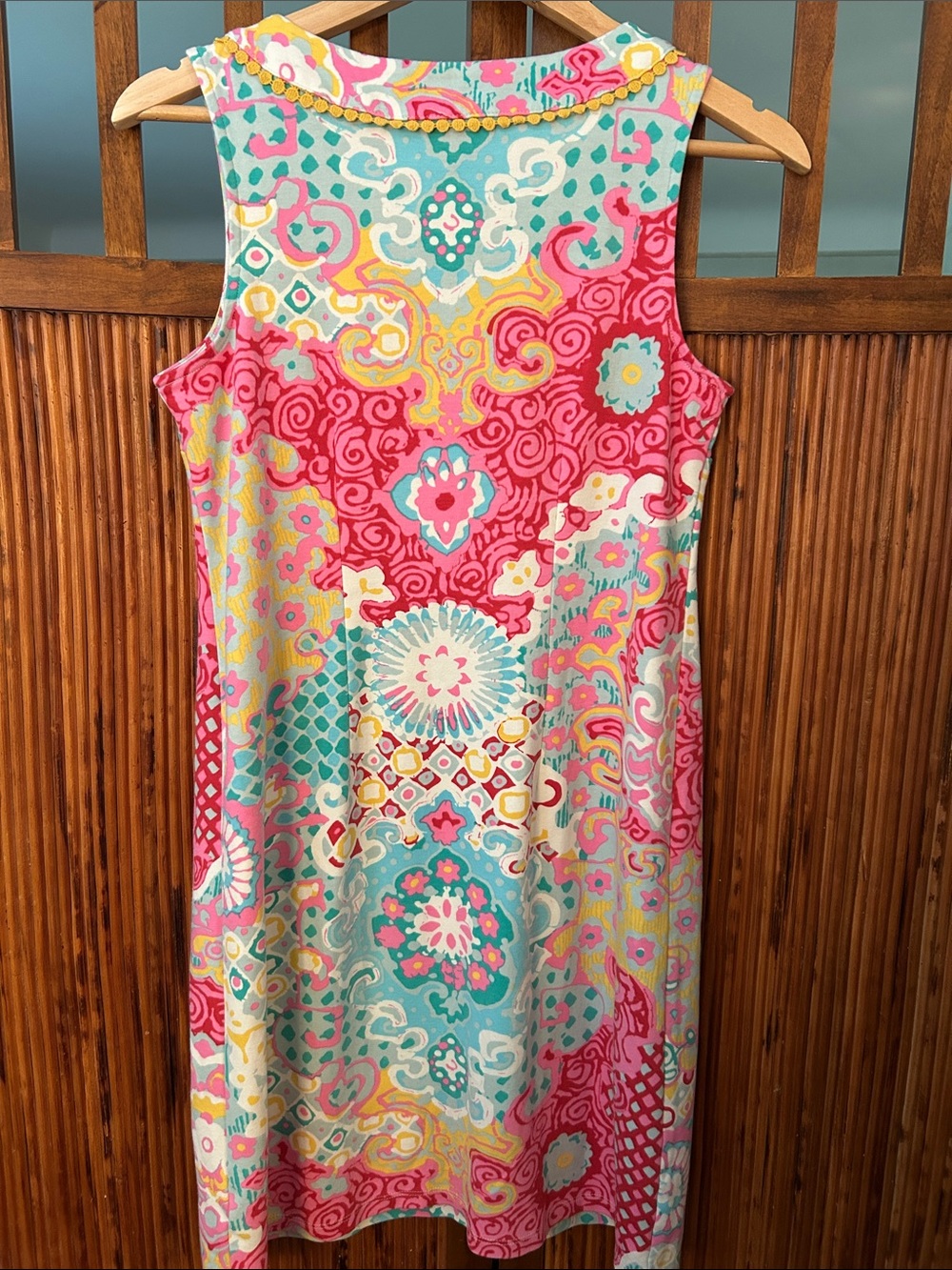 Talbots Pink & Turquoise Sleeveless Mosaic V-Neck Shift Dress - Picture 8 of 13